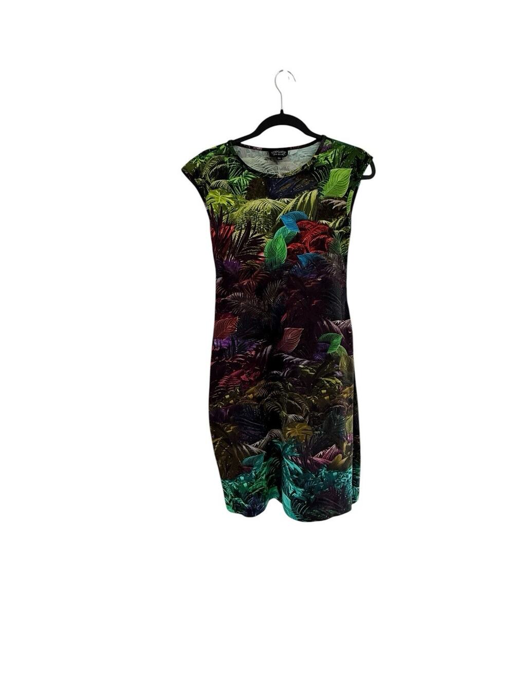 Topshop Tropical Jungle Bodycon Dress US 10 Palm Print Vacation Resort Midi
